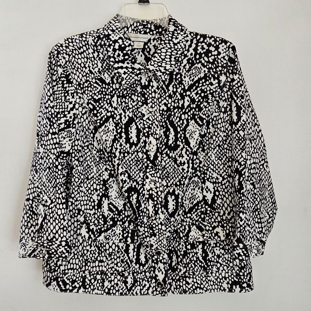 Christopher & Banks Shirt Jacket Womens Medium Black and White Button Pockets
